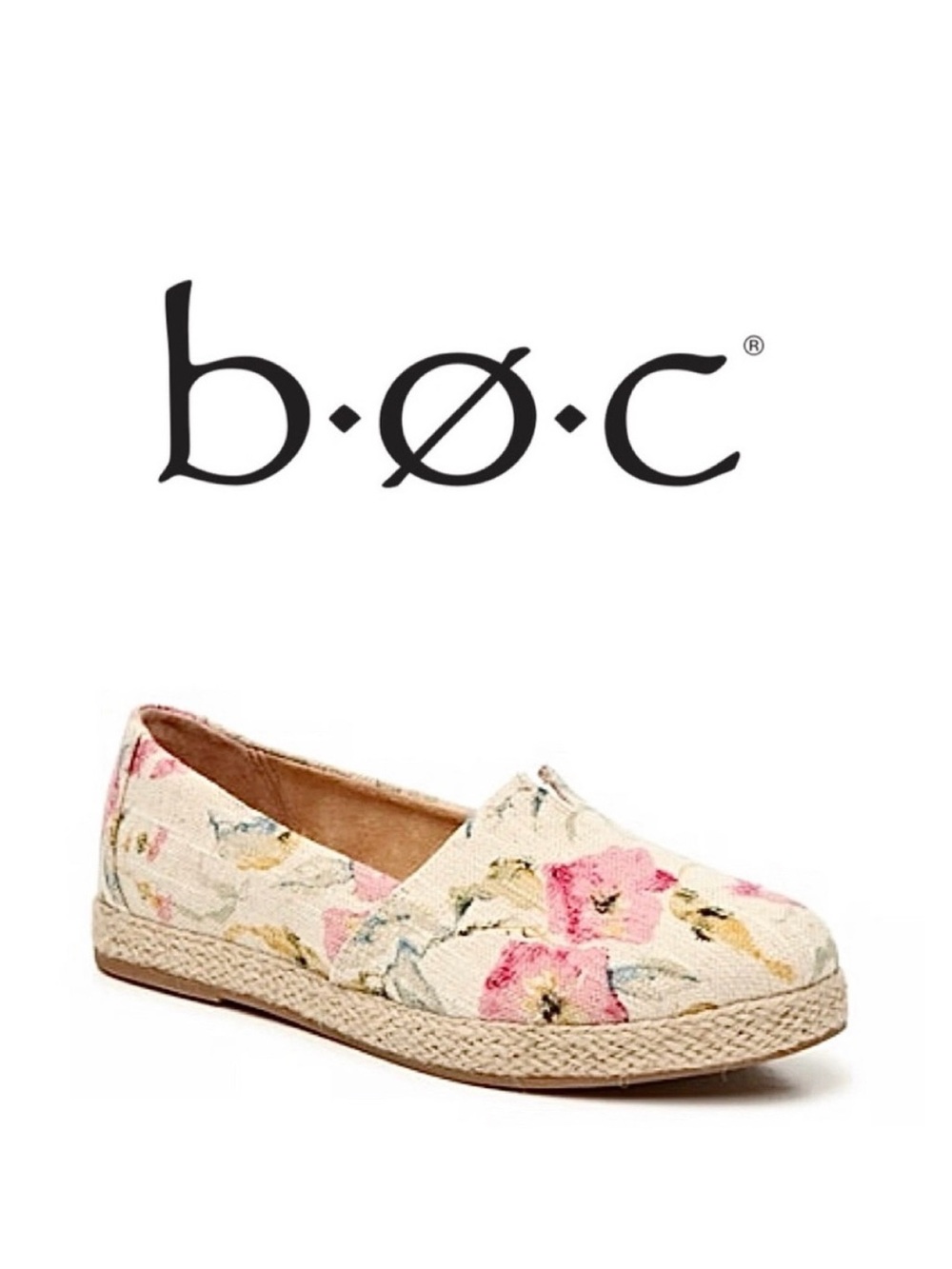 b.o.c. Cream and Pink Espadrille Flats with Floral Accents
